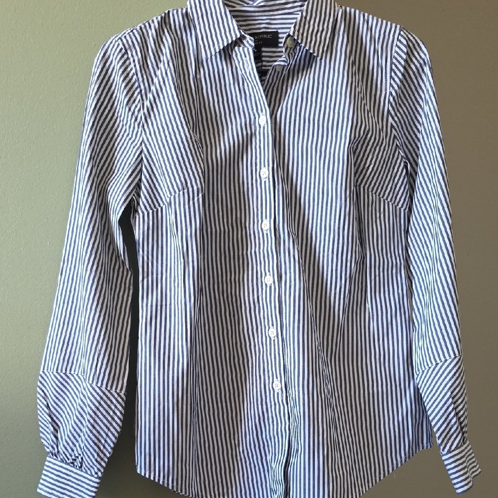 Banana Republic Navy and White Striped Shirt